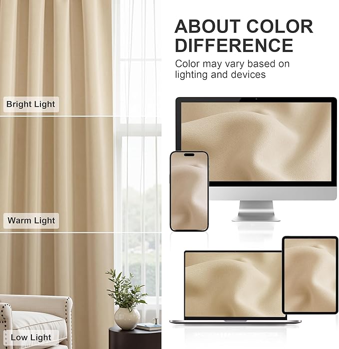 PONY DANCE Short Blackout Curtains, Half Window Curtains Tiers Solid Microfiber Valances Panels Thermal Insulated for Bathroom Window, 2 Panels, 42 Wide by 40 inch Long, Biscotti Beige