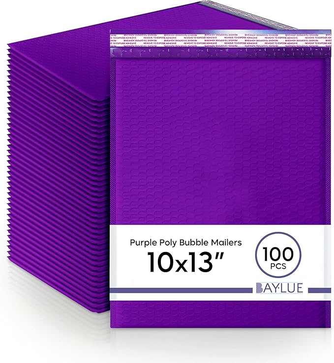 Purple 10x13 Inch Poly Bubble Mailers |Self Seal Padded Envelopes for Thick books | Air Cushioned Bubble Mailer | Usable Size 9.5x13 | Waterproof Lightweight Mailing Shipping Bags | 100 Pack Bulk