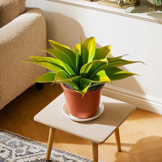 Fake Plants Artificial Agave Plants 13.8" Large UV Resistant Fake Agave Planters for Indoor and Outdoor Decorating Tropical Plant Succulents Greenery Indoor Decor (Yellow) 2Pack