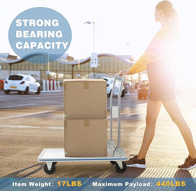 Flatbed Cart Aluminum Foldable Platform Cart 440lbs Capacity(29" Lx19 W)
