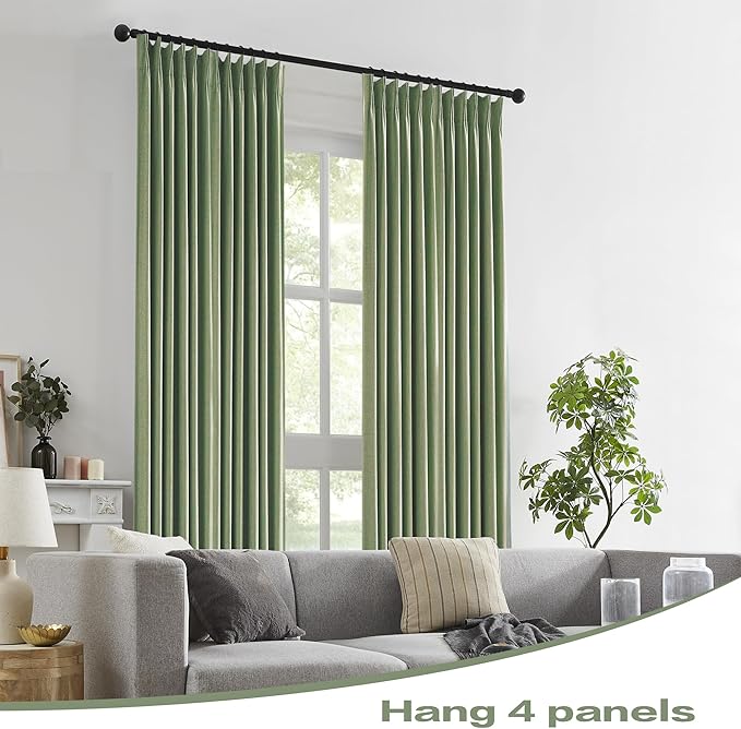 Sage Green Pinch Pleated Blackout Curtains 50 x 95 Inches Long, Back Tab Drapes for Living Room Bedroom Thermal Insulated Full Blackout Draperies with Hooks
