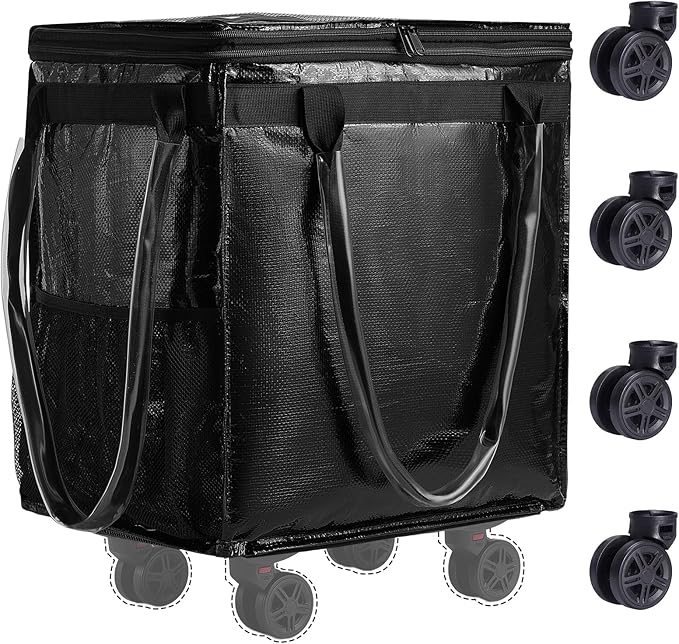 (Large) Fanwoli Reusable Grocery Bag on Wheels with Upgraded Wrinkle-Resistant Fabric | Enhanced Stability Wheels & Extended Handle | Foldable Shopping Trolley for Laundry, Carries Up to 130 L