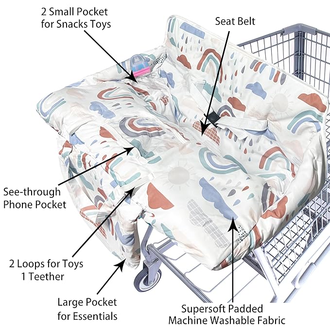 Shopping Cart Cover for Baby,2-in-1 High Chair Cover with Portable Cloth Bag,Cart Seat Pad for Babies Grocery Cushion Cover Restaurant,Suitable for All Supermarkets