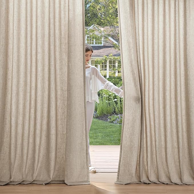 MIULEE Non-See-Through Privacy Linen Curtains 2 Panels, Light Filtering Window Curtains Farnhouse Textured Back Tab Semi Sheer Drapes for Bedroom Living Room, 52 x 90 Inches Long, Taupe