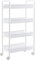 JANE EYRE Rolling Utility Storage Rack Cart on Wheels, Trolley Carft cart, Multi-Purpose Organizer Shelf (White, 4 Tier)…