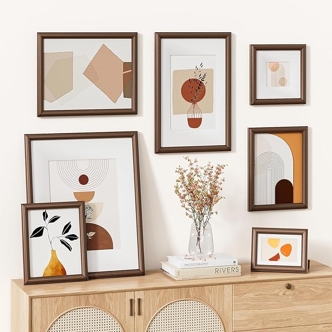 Natural Walnut 11x14 Picture Frames Mat to 8x10 Picture Display,Original Wood Handcrafted Diploma Frame,Wooden Frame 11x14 with Tempered Glass Graduation Family Wedding Certificate Photo Wall Mounted
