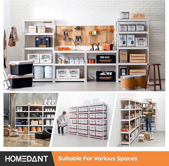 HOMEDANT 5 Tier Storage Shelves Adjustable Laminated Boltless Garage Metal Shelving Unit Heavy Duty Utility Rack Shelf Warehouse Pantry Closet Kitchen (10, (M) 35.9" W, White)