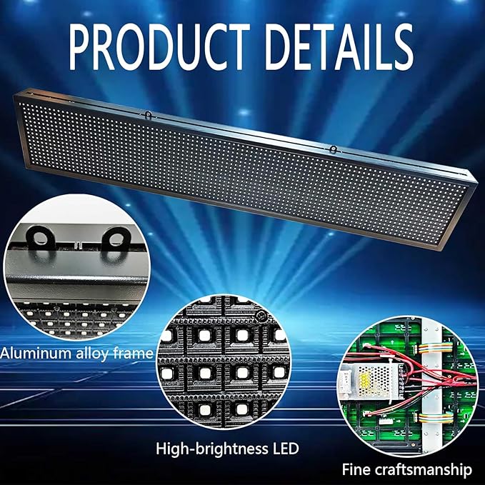 HS Programmable Scrolling led sign, High Brightness Full Color Outdoor Waterproof, Digital Display Board for Advertising Store Business Window Restaurant P10 (39''x8'')