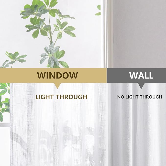 MYSKY HOME White Curtains 96 Inches Long Semi Sheer Drapes Light Filtering for Sliding Glass Door Window Treatments Pinch Pleated Soft Cotton Blend Panels Linen Look Farmhouse Style, 40" x 96", 2 PCS