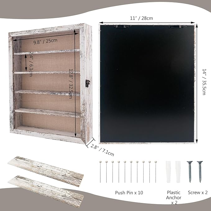 GMFrames 11x14 Wooden Shadow Box Frame with Removable Shelves Deep Display Case for Military Medals Keepsakes White