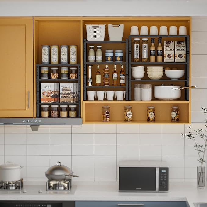 Expandable,Stackable Spice Rack,Seasoning Organizer and Storage,Spices Jar Racks for Cabinet,Countertop, Metal Pantry, Cupboard,Laundry Storages,Heavy Duty(1 PACK/MEDIUM/BLACK)
