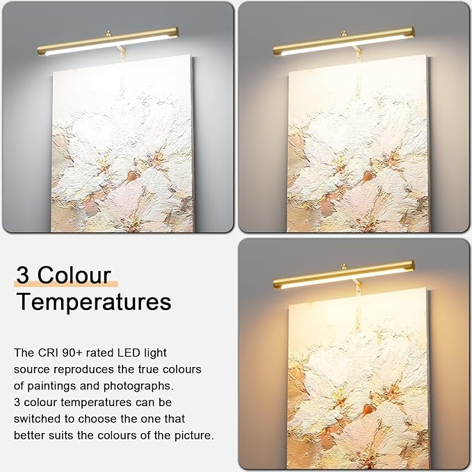 Picture Lights for Paintings Plug in, 16" Adjustable LED Gold Picture Light Art Light, Remote Control Gallery Painting Wall Light for Picture Display Dartboard Art Work (Gold)