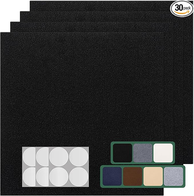 30 Pack Carpet Tile - 12” X 12” Self Adhesive Carpet Floor Tiles Anti-Slip Squares Peel and Stick Floor Tile DIY Installation for Bedroom (Black)