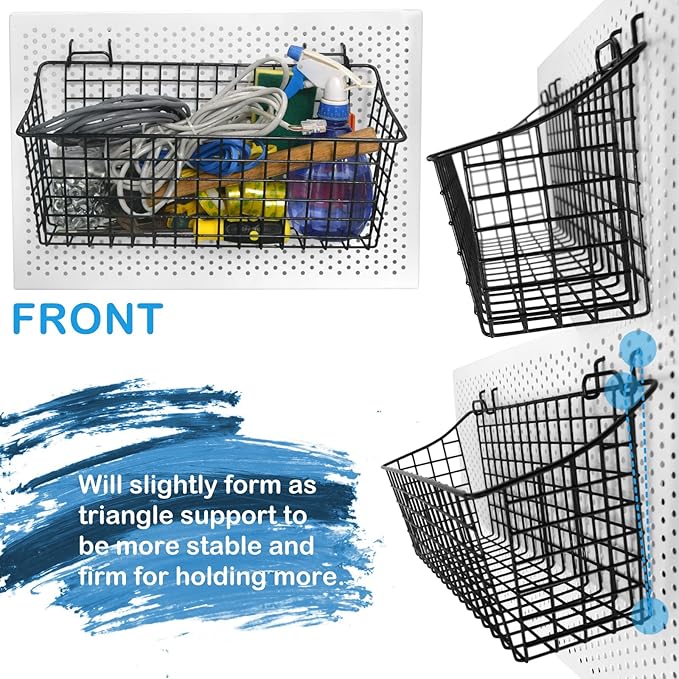 G.CORE 2 Pack Large Pegboard Baskets, Metal Shelves Hooks to 1/8" 1/4" Peg Boards, Peg Board Baskets Bins Set - Organize Tools Workbench Accessories Garage Storage Wall Mount Organizer Attachments