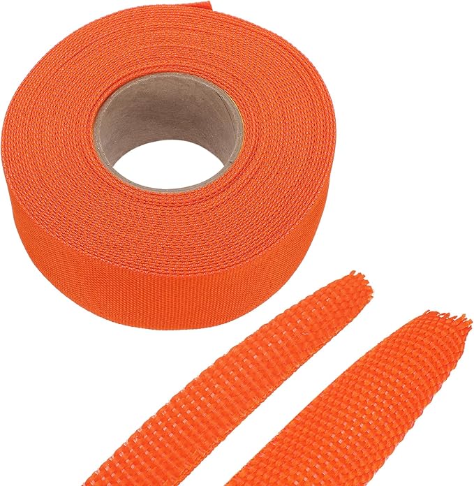MECCANIXITY Braided Cable Sleeves Heat Shrinkable Fabric Sleeving, 1 1/4" 40ft Orange 2:1 Ratio Heat Shrinkable Cord Protector for Harness Cable, Network Cable Protection, Cable Management