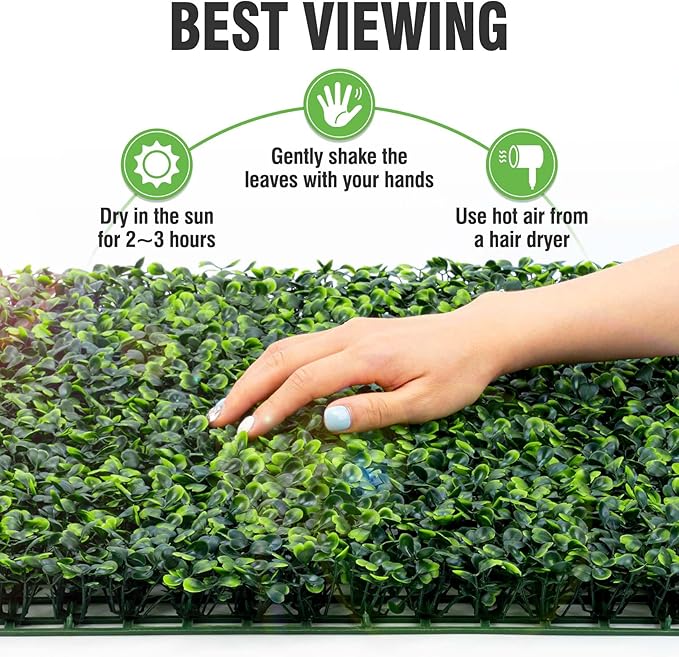 KASZOO 12Pack 20"x20" Artificial Boxwood Grass Backdrop Panels Topiary Hedge Plant, UV Protected Privacy Hedge Screen Faux Boxwood for Outdoor,Indoor,Garden,Fence,Backyard,Greenery Walls