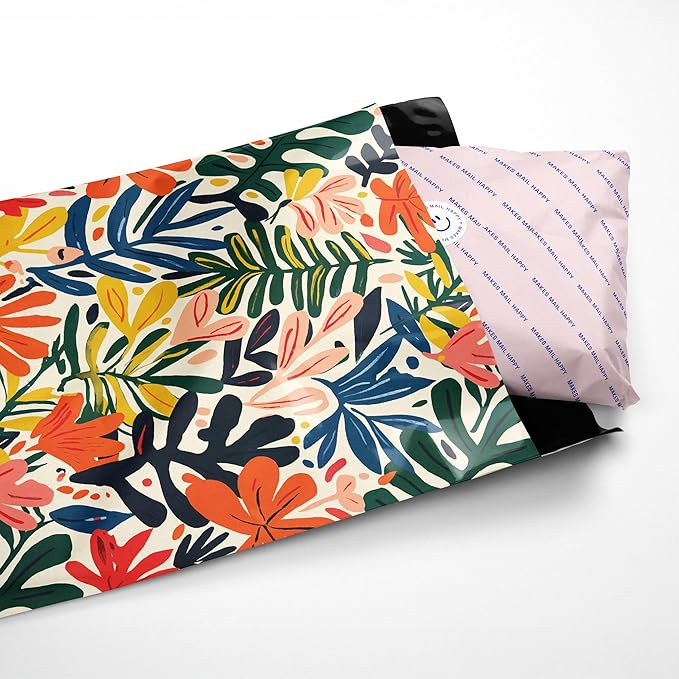 Poly Mailers 10x13 – 100 Pack – Printed Recyclable Shipping Envelopes for Small Business Packaging, Self Sealing Mailing Bags – Tropical Leaves Floral Design