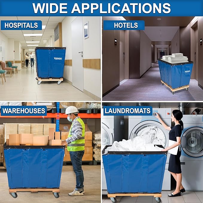 Vergo Industrial Basket Trucks (16 Bushels) 600 lbs Capacity - Heavy Duty Rip-Stop Vinyl Commercial Laundry Cart with Wheels - 20 Cubic Feet - Service Cart for Laundry, Trash and Heavy Materials