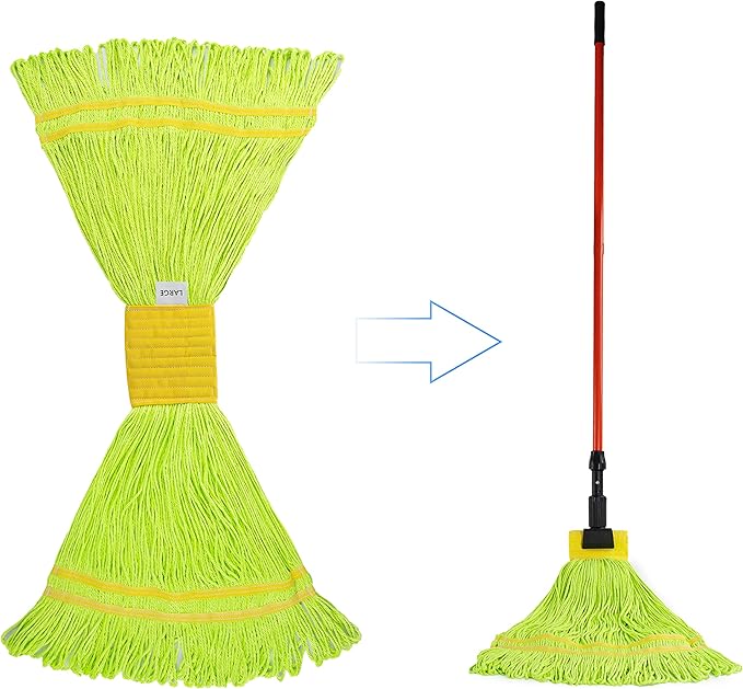 Matthew Cleaning Microfiber String Mop Heavy Duty Commercial Wet Mop Head Replacement,Excellent Absorbency,Premium Launderability,Reusable for Home,Commercial and Industrial Use(Green,6Pack)