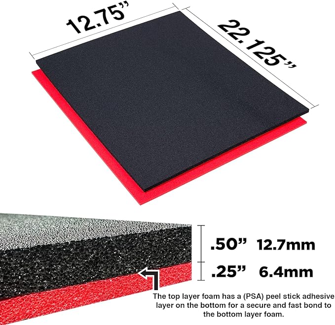 5S TOOL BOX SHADOW FOAM ORGANIZERS (2 COLOR) FITS CRAFTSMAN MODEL# 112225 BOTTOM BOX (12.75" x 22.125", Black Top/Red Bottom)