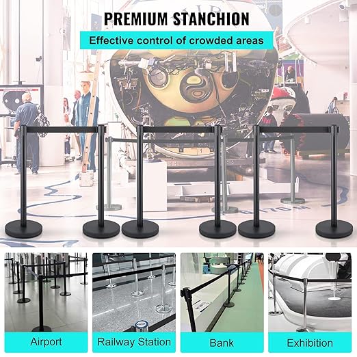 Crowd Control Stanchions, Stanchion Queue Post with Retractable Belts 6.5Ft, Easy Assembly, Crowd Control Barriers, Height 36 Inches, for Crowd Control Barriers, Pack of 4, Black