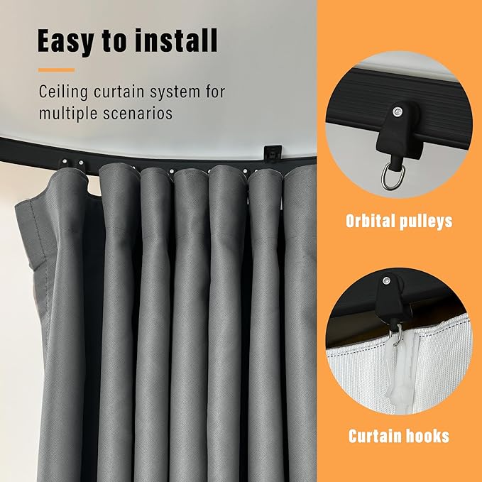 Room Divider Curtains with Flexible Ceiling Tracks Set,Blackout Curtain Ceiling Mount Curtain Track Privacy Room Dividers Ceiling Track Curtain Rod(Grey Drape & Black Rail W 8.3 × H 9 FT)