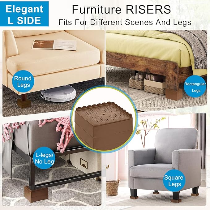 Bed Risers 1 inch, 2 inch, 3 inch, 4 inch Heavy Duty, Adjustable Furniture Riser for Table Desk Couch Sofa Chair Recliner Leg Frame Dorm, Stackable Bed Raisers Blocks (Brown 4 Pack, 1+1+1 inch)