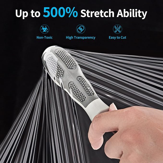 JARLINK Stretch Film, 15 Inch x 1000 Feet Shrink Wrap for Pallet Wrap, Industrial Strength Stretch Wrap with Handles, Moving Wrapping Plastic Roll, 60 Gauge, 1 Pack, Clear