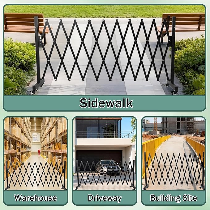 11 FT 44" High Industrial Metal Expandable Barricade，Retractable Traffic Fence with Casters, Folding Security Gate, Portable Barricade Gate for Construction Area, Traffic Control, Driveway and Garden