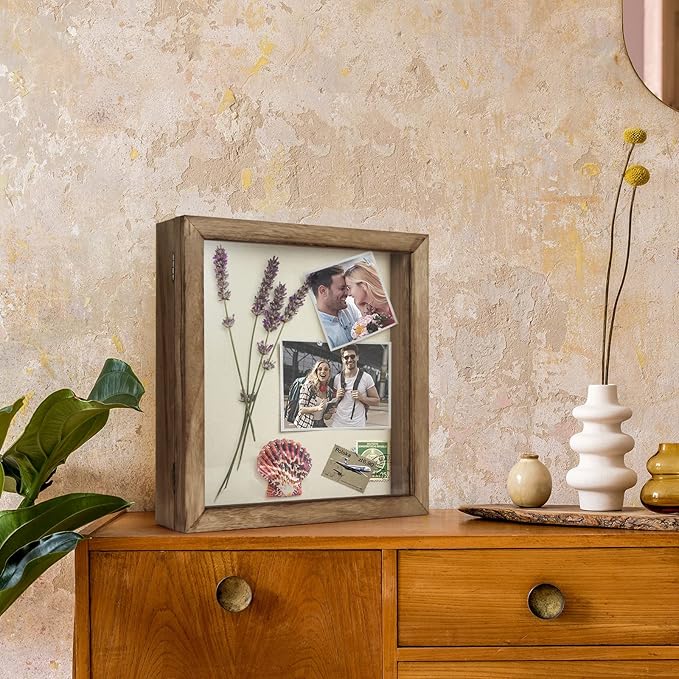 TJ.MOREE Shadow Box Display Case 12 x 12 Flowers Shadow Box Frame with Glass Window Picture Frame Wedding Bouquet Memorabilia Medals Photos Memory Box for Keepsakes - Carbonized