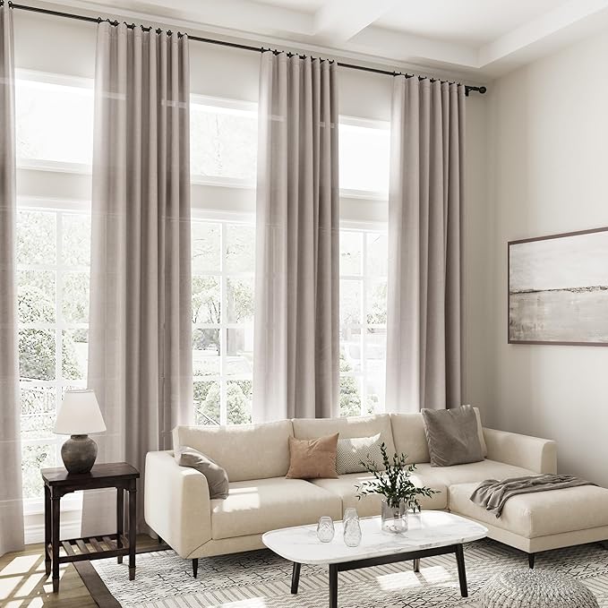 Extra Long Curtain 108 Inches Long 2 Panels Set Back Tab Brownish Grey Linen Drapes for Living Room Neutral Farmhouse Light Filtering Semi Sheer Linen Curtains 108 Inch Length for Large Window 9 FT