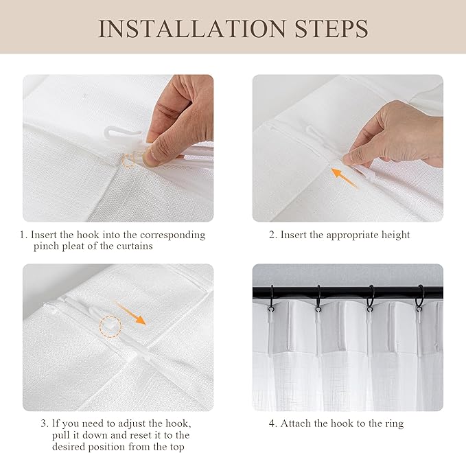 MYSKY HOME Floor to Ceiling Curtains 108 Inches White Sheer Window Drapes 2 Panel Sets Pinch Pleated Draperies Linen Look Boho Fabric, Soft Cotton Blend Light Filtering for Living Room, 40W x 108L