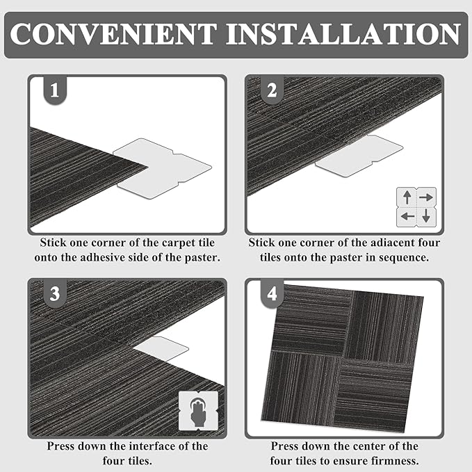 24 Tiles 20 X 20 Inch Carpet Tiles Floor, Carpet Squares for Living Room Bedroom Office, Stripe Dark Grey (64.5 Sq.Ft per Box)