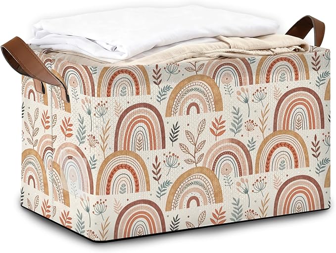 32L Large Storage Bins with Handles, Basket Organizer for Shelves, Closet, Books, Laundry & Home Decor (Colorful Rainbow)