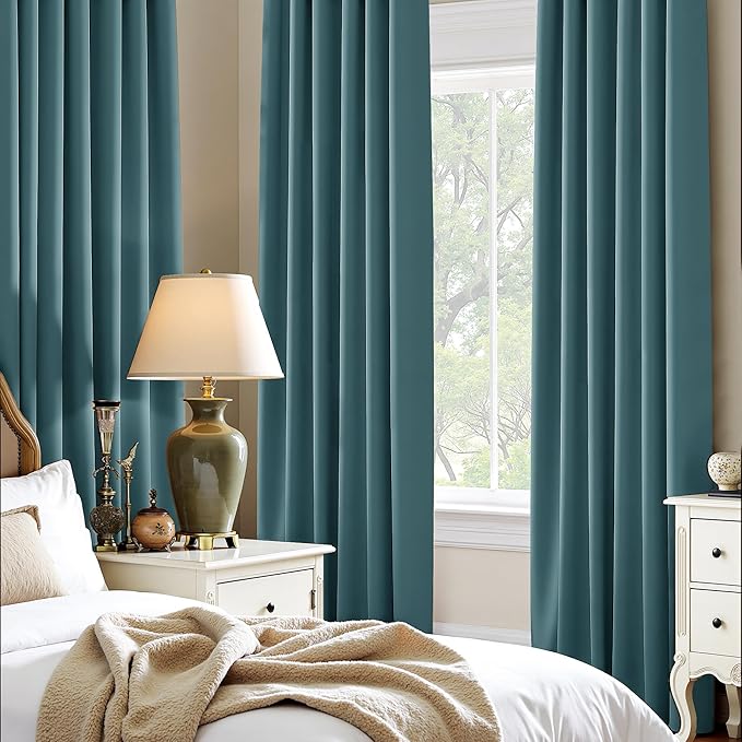 PONY DANCE Slate Blue Blackout Curtains for Living Room, Rod Pocket Thermal Insulated Black Out Window Curtain Panels for Boy's Bedroom, Slateblue, W 42 x L 72 inch, 2 Pieces