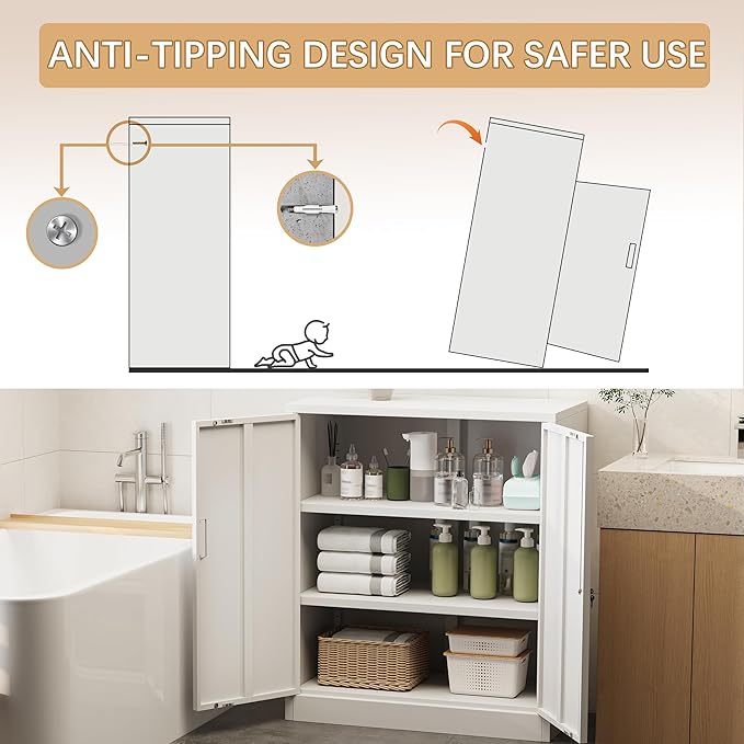 Metal Storage Cabinet, 36 Inch Tall Metal Storage Cabinet with Doors and Shelves, Pantry Cabinets for Kitchen Storage, Garage Cabinet for Living, Dining Room, Assemble Required.