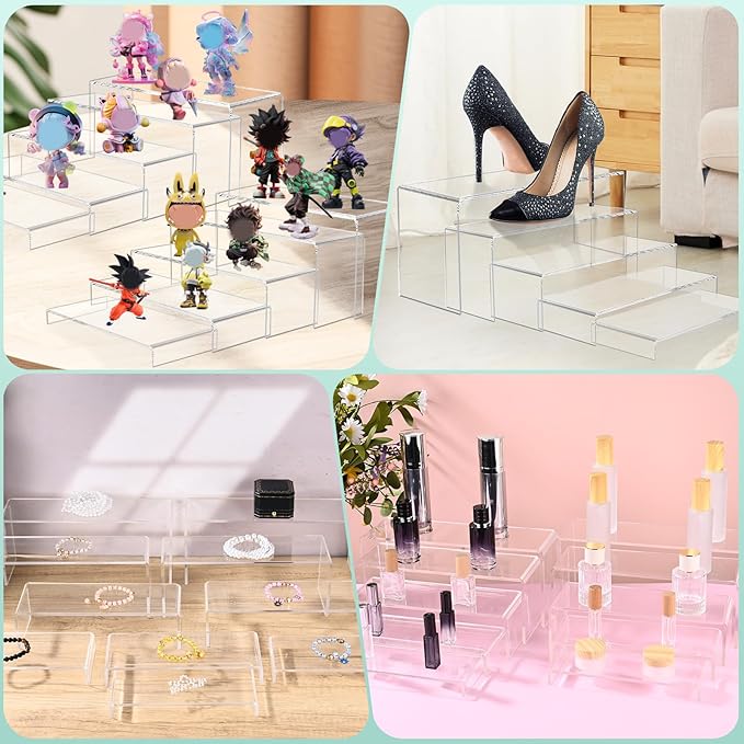 10 Pcs Acrylic Display Stands, 12" Clear Rectangular Display Shelf for Showcase, Collectibles, Cupcake, Dessert