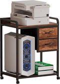 Large Printer Stand with 2 Fabric Drawers, Mobile Printer Table with Wheels and Computer Tower Slot for Home Office Storage and Organization, Rustic Brown (Rustic Brown)
