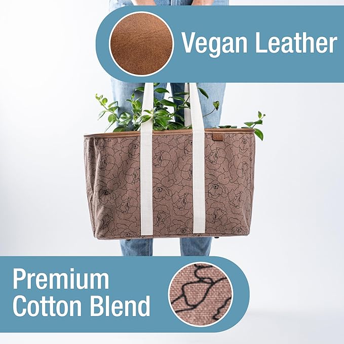 CleverMade Collapsible LUXE Tote - Peony 1 Pack 30L / 8 Gal - Reusable Utility Grocery Shopping Storage Bag Organizer with Handles Reinforced Bottom