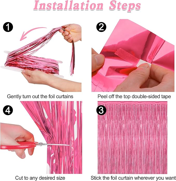 8 Pack Pink Backdrop, 3.28 FT x 7.05 FT Pink Birthday Decorations, Metallic Pink Backdrop for Photoshoot Foil Curtains Party Streamer, Valentines Day Decorations Birthday Photo Booth Props
