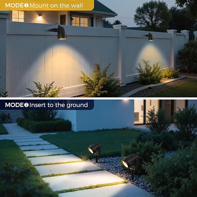 L LOHAS LED 5W Low Voltage Landscape Lighting, Christmas Outdoor Spot Lights with Connectors, 12V 24V IP66 Waterproof 3000K Warm White Plug in Spotlights for Yard, Garden, Pathway, House (8 Pack)