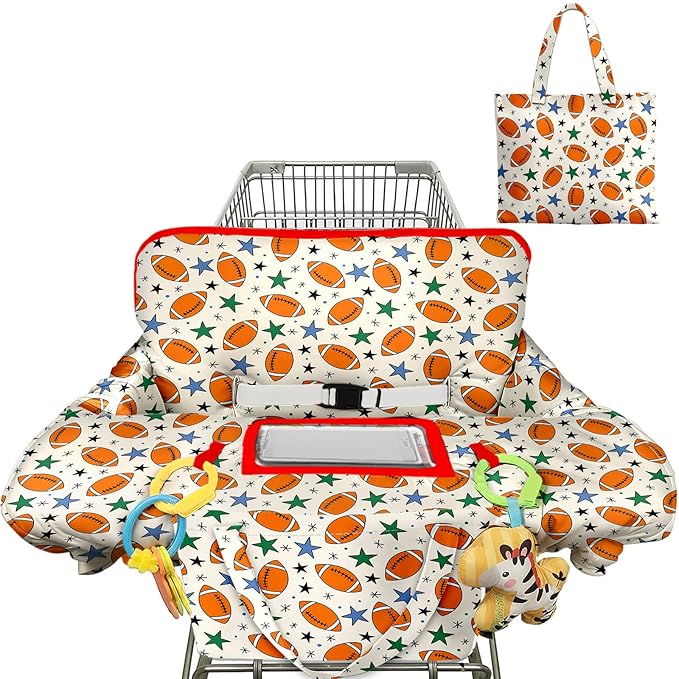 Shopping Cart Cover for Baby 2-in-1 High Chair Cover with Safety Harness Multifunctional Football Cart Covers for Babies Soft Padded Grocery Cart Cover for Baby Boy Girl