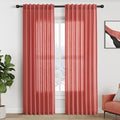 Nanspring Linen Curtains 84 Inch Length 2 Panels Set,Watermelon Red - Back Tab Rod Pocket Light Filtering Privacy Semi Sheer Textured Curtains Neutral Farmhouse Decor Curtain for Living Room Bedroom