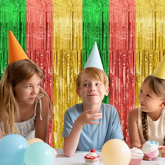2 Pack Hawaii Party Backdrop Decorations Vibrant Summer Streamers Foil Fringe Curtains Metallic Tinsel Backdrop for Birthday Graduation Baby Shower Christmas Beach Holiday Party Decors