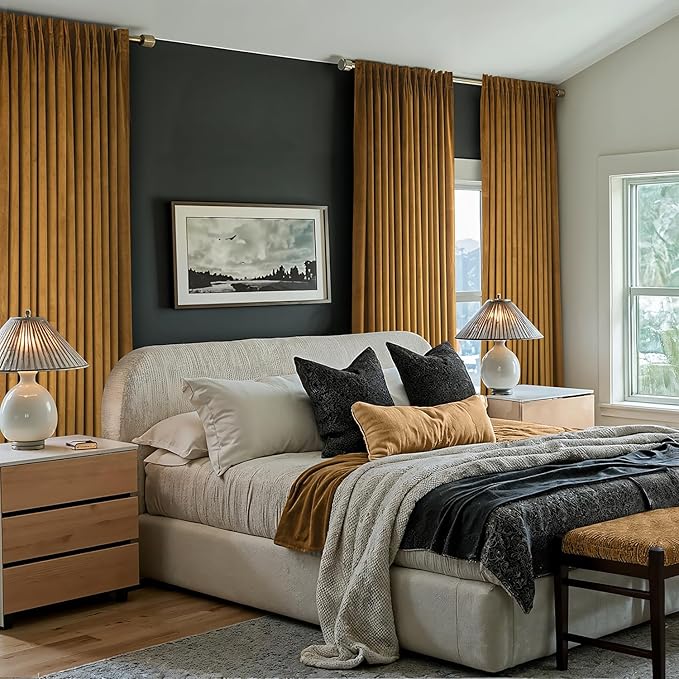 MIULEE Gold Velvet Blackout Curtains 108 inches Long, Pinch Pleated Drapes with Hooks, Thermal Insulated Pleat Design Luxury Panels for Living Room Bedroom, Set of 2