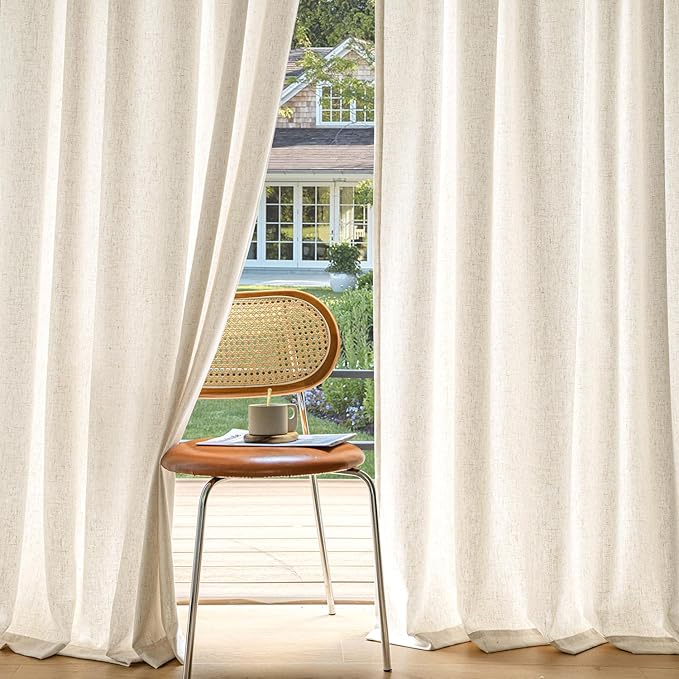 MIULEE Non-See-Through Privacy Linen Curtains 2 Panels, Light Filtering Window Curtains Farmhouse Textured Back Tab Semi Sheer Drapes for Bedroom Living Room, 52 x 90 Inches Long, Cream Ivory
