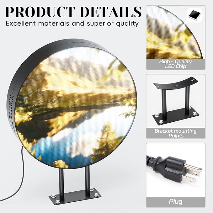 P2.5 Outdoor Round LED Store Sign Programmable, Wall Mount Single-Sided Full Color Custom Logo Signs Digital Display, Scrolling Text, Image, Video Signage Board for Business Restaurant 20"