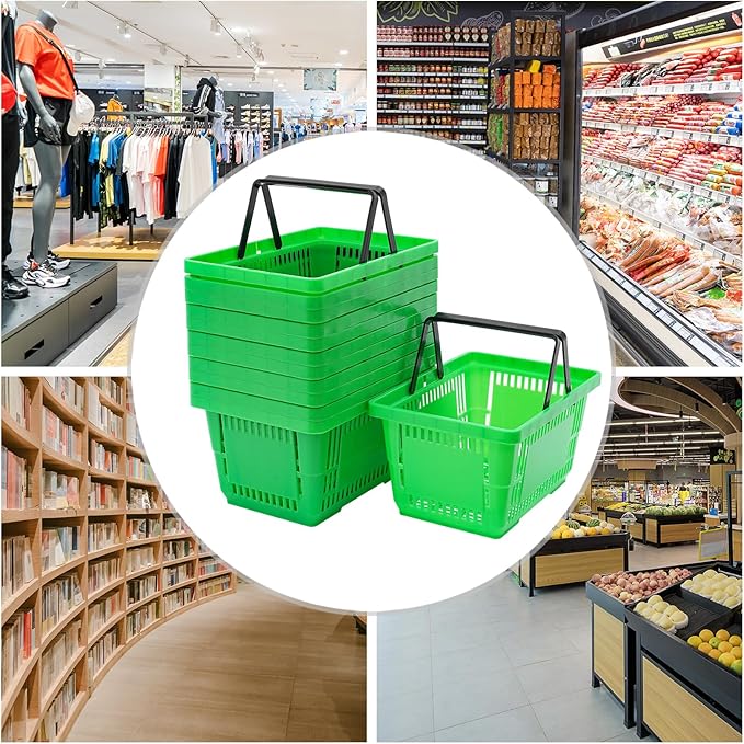 12PCS Shopping Baskets with Handles, Portable Wire Shopping Basket,Open&Stackable Design for Supermarket, Retail, Bookstore (Green)