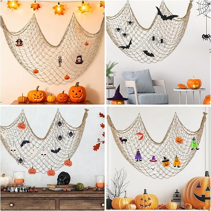 Decorative Fishing Net 80x40 Inch, Patioland Large Caramel Picture Fish Net, Wall Photo Hanging Fishnet for Nautical Mermaid Pirate Ocean Themed Hawaii Beach Under The Sea Party Decorations (1 Pack)