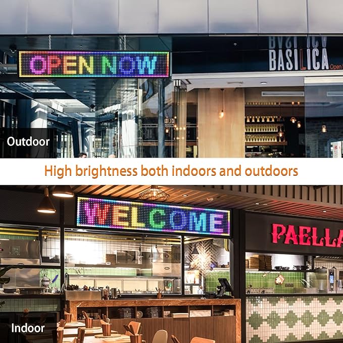 P6 Outdoor Full Color 40 x 18 inches Led Sign WIFI And USB Programmable Led Sign With High Resolution Scrolling Texts, Colorful images and videos LED Advertising Display Board For Shop (P10-40''x8'')